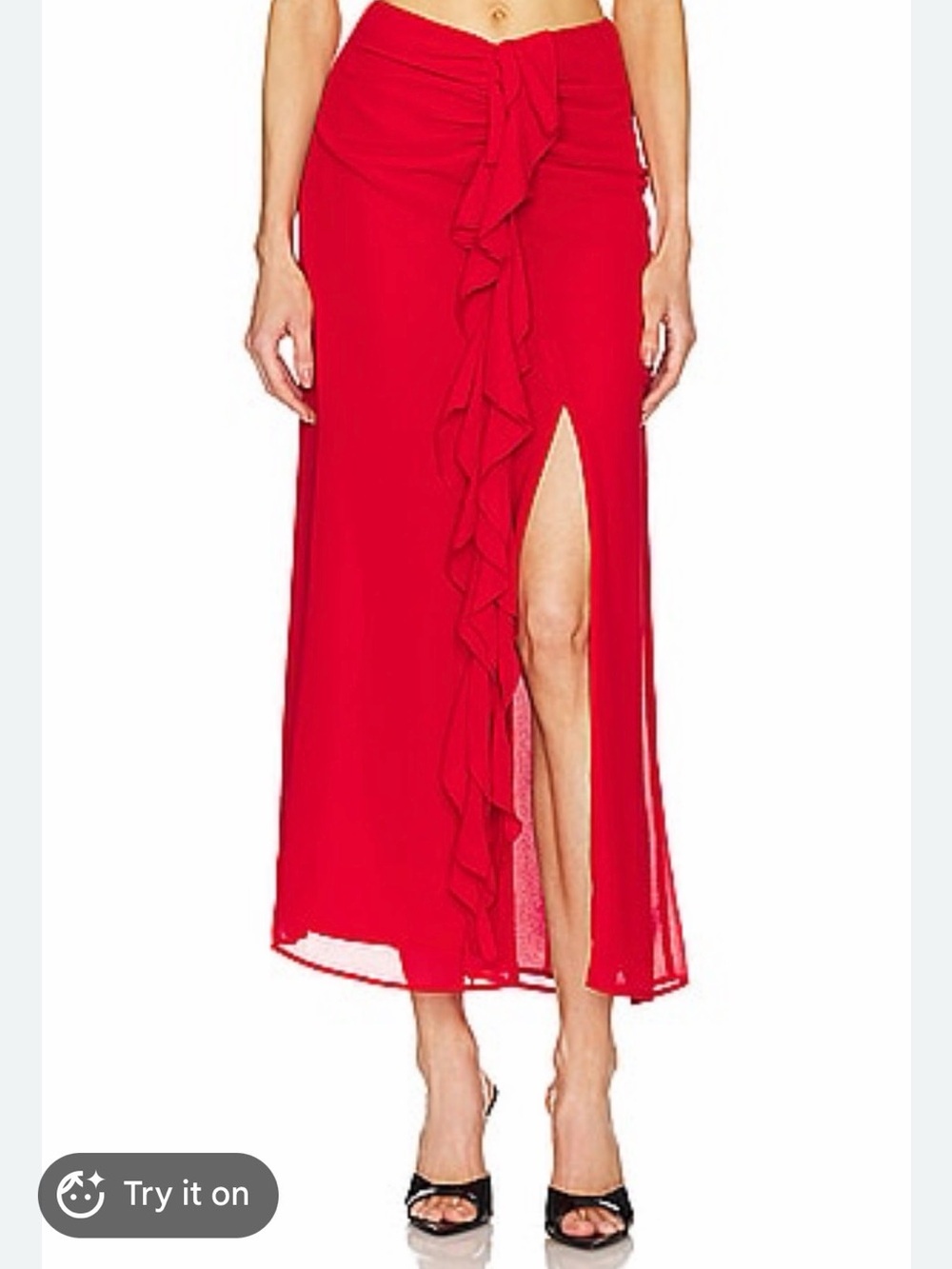 Bardot Akashi Deep Red Ruffle Midi Skirt with Side Slit - Med/6